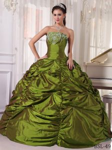 Luxurious Olive Green Strapless Embroidered Dresses for Quinces in Juneau