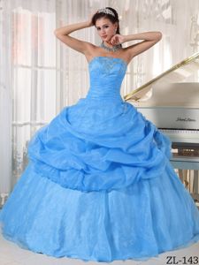 Baby Blue Strapless Appliqued Quinceanera Dresses with Pick Ups in Homer