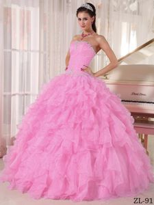 Wonderful Baby Pink Strapless Beaded Sweet 15 Dresses in Fountain Valley