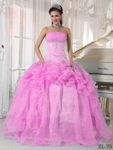Pink Strapless Beaded Quinceanera Gowns with Ruffles in Lake Havasu City