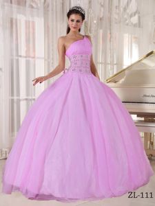 Romantic Pink One Shoulder Beaded Tulle Sweet 16 Dresses in Montgomery