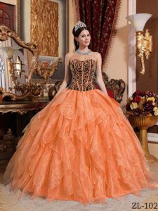 Best Sweetheart Orange Embroidered Sweet 16 Dresses with Ruffles in Bothell