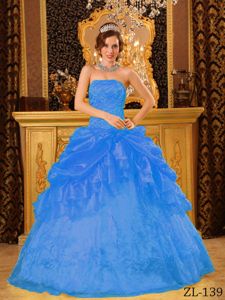Qualified Royal Blue Strapless Appliqued Quinceanera Dresses with Pick Ups