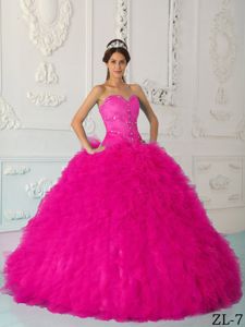 Coral Red Sweetheart Beaded Exquisite Sweet 16 Dresses with Ruffles in Bellevue