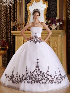White Strapless Sweet 15 Dresses with Brown Appliques near Beckley