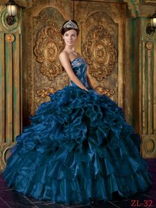 Embroidery and Ruffles Navy Blue Quinceanera Dresses near Point Roberts