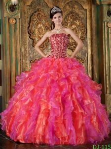 Multi-Color Ruffled Dress For Quinceanera with Beaded Bodice for Woman