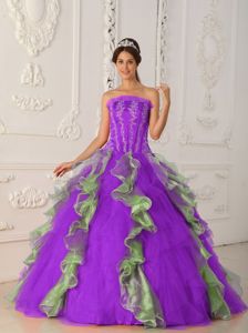 Green and Purple Embroidery and Ruffles Quinceanera Gowns near Sequim
