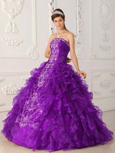 Ruffles and Embroidery Decorated Purple Dress For Quinceanera in Sumner