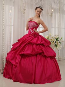 Red Strapless Jewelry and Pick Ups Decorated Quinces Dresses near Seattle