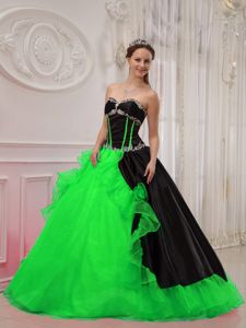 Black and Green Diamonds and Ruffles Quinceanera Gown in Longview