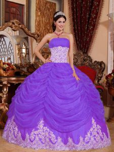 Purple Strapless Organza Quinceanera Gown Dress with Beading in Nicoya