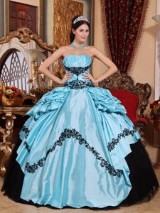 Baby Blue Strapless Taffeta Quinceanera Dress with Appliques in Heredia