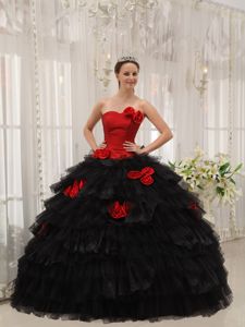 Red and Black Halter Hand Flowery Quinceanera Dresses in Heredia Costa Rica