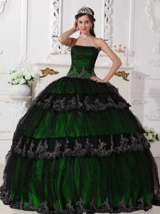 Strapless Floor-length Appliqued Quinceanera Dress in Green in Mercedes Costa Rica