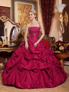 Red Strapless Floor-length Taffeta Quinceanera Dress with Beading in San Rafael