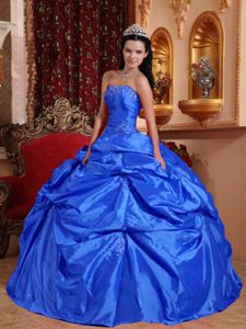 Strapless Taffeta Beaded Quinceanera Gown Dress in Royal Blue in San Felipe
