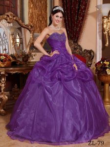 Eggplant Purple Sweetheart Organza Quinceanera Dress with Beading
