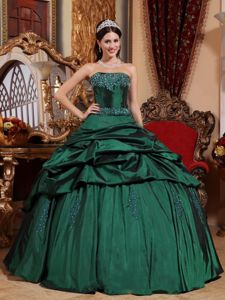 Green Strapless Taffeta Quinceanera Dress with Beading in Gresham OR