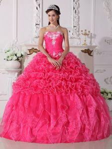 Strapless Floor-length Embroidered Quince Dress in Hot Pink in Gravilias Costa Rica