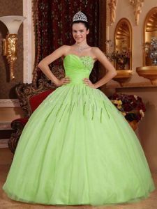 Yellow Green Sweetheart Tulle Quinceanera Dress with Beading in San Isidro