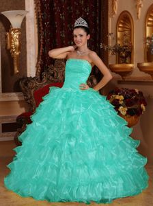 Apple Green Strapless Organza Quinceanera Dress with Beading in Patalillo