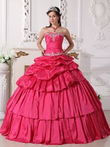 Hot Pink Sweetheart Taffeta Beaded Ruched Quinceanera Dress in Curridabat