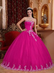 Coral Red Strapless Tulle Lace Quinceanera Dress with Appliques in Ca?as