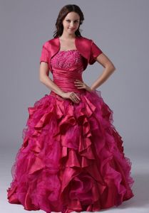 Fuchsia Ruffled Beaded Quinceanera Dress with Ruches in Alajuela Costa Rica