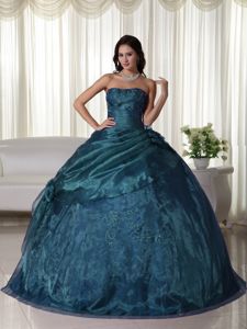 Teal Strapless Floor-length Tulle Quinceanera Dress with Beading in USA