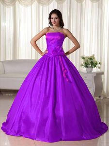 Strapless Floor-length Taffeta Ruched Quinceanera Dress in Purple in Uribia