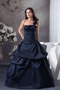 One Shoulder Hand Flowery Quinceanera Dress in Navy Blue in Sincelejo Colombia
