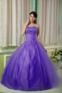 Sweetheart Floor-length Tulle Beaded Quinceanera Dress in Purple in Soledad