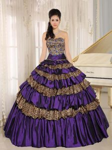 Dark Purple Leopard Ruffled Appliqued Quince Dress with Beading in Wausau