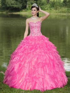 Sweetheart Beaded Ruffled Organza Hot Pink Quinceanera Dress in Kenosha