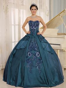 Teal Embroidered Quinceanera Dress in Sweetheart Neckline in Wausau