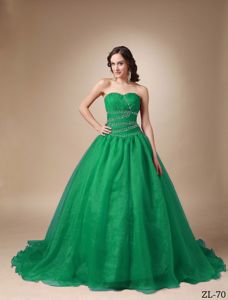 Paillettes and Ruching Court Train Dress for Quince in Green near Princeton