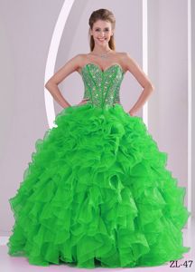 Ruffles Sweet Sixteen Quinceanera Dresses in Green with Beaded Bodice
