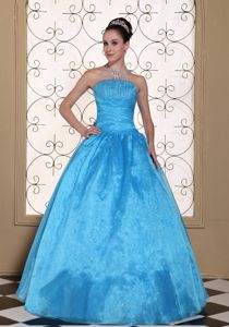 Lovely Baby Blue Quinceanera Gown with Beading and Ruching in Salem