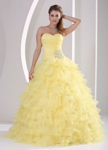 Yellow Princess Ruche and Ruffled Layers Sweet 16 Dresses in Spencer