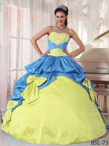 Green and Blue Bowknot and Embroidery Quinceaneras Dress in Oak Hill
