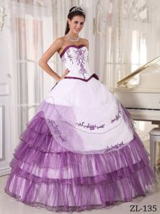 Ruffled Layers Embroidery Purple and White Quinceanera Dresses in Keyser