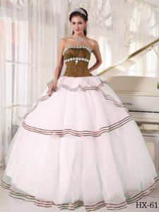 White and Olive Green Beaded Decorated Quinceanera Gowns on Promotion