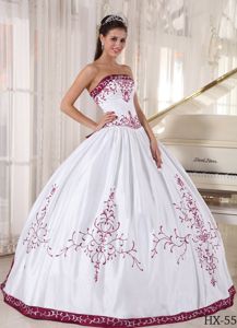 White Quinceanera Dresses with Red Floral Embroidery in Bridgeport