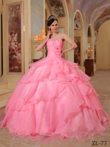 Ruffled Layers and Flower Watermelon Red Quinces Dresses in Bluefield