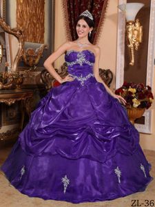 Purple Organza Dress For Quinceanera with Appliques near Martinsburg