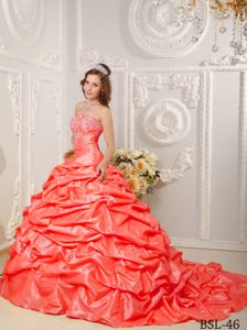 Court Train Dress For Quinceanera Decorated with Pick Ups near Wheeling