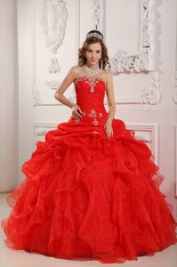Pick Ups Ruffled Layers Ruching and Embroidery Red Quinceanera Dresses