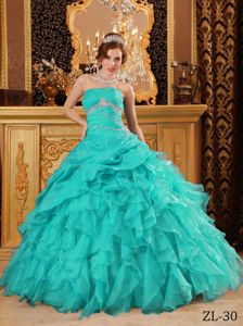 Jewelry Ruche and Ruffle Decorated Turquoise Quinces Dresses near Renton