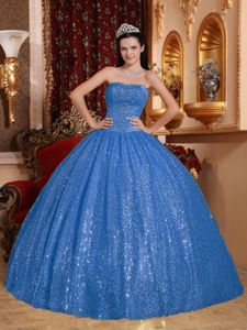 Teal Quinceaneras Dress with Paillettes Over Skirt in Sumner for Woman